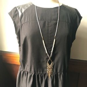 Long  geometric peach and grey tassel necklace